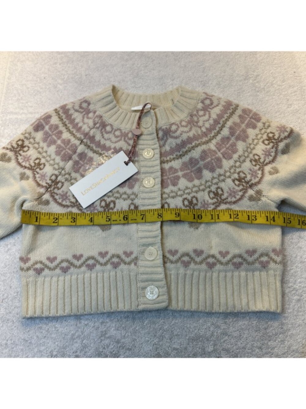 LoveShackFancy Girls Cream/Rose Cardigan Sweater 100% Wool Size M New w/Tags - Picture 7 of 11